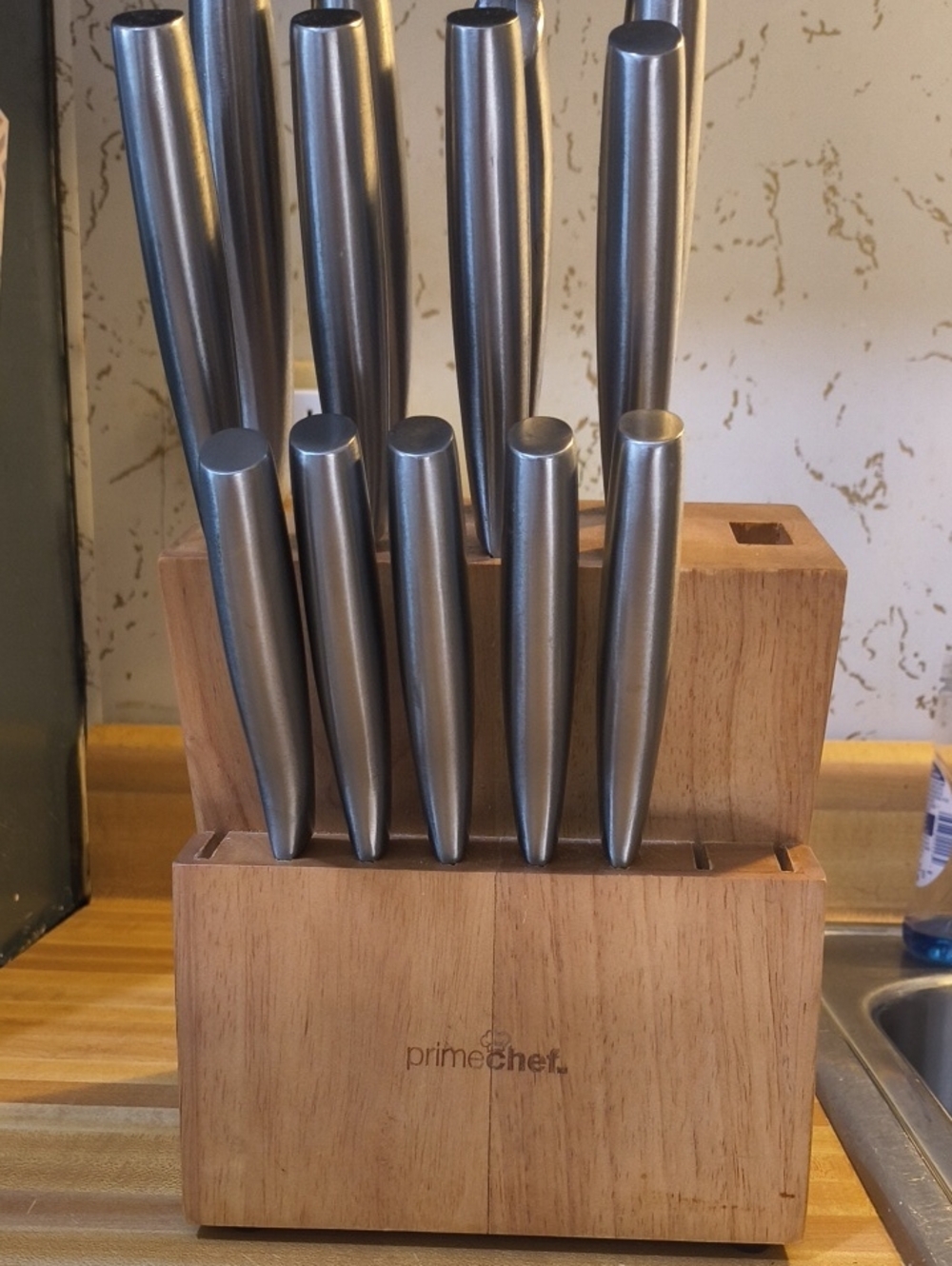 PrimeChef Stainless Steel Knife Block Set Silver Handles Kitchen Cutlery Set